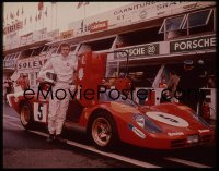 7a220 LE MANS 4x5 transparency 1971 great image of Steve McQueen by Ferrari race car in the pit!