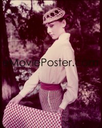 7a226 LOVE IN THE AFTERNOON 4x5 transparency 1957 c/u of sexy Audrey Hepburn with picnic blanket!