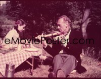 7a386 LOVE IN THE AFTERNOON group of 2 4x5 transparencies 1990s Audrey Hepburn & Gary Cooper picnic!