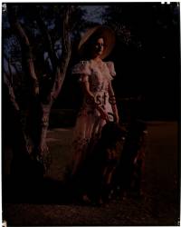 7a128 LYNNE CARVER 8x10 transparency 1937 in mousseline de soie garden dress for personal wardrobe!