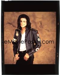 7a131 MICHAEL JACKSON 8x10 transparency 1990s great portrait of The King of Pop in leather jacket!
