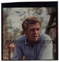 7a417 NEVADA SMITH 3x4 transparency 1966 candid of Steve McQueen sitting on ladder between scenes!
