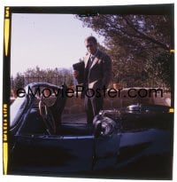 7a439 STEVE McQUEEN 2x3 transparency 1958 great close up standing by his new Jaguar XKSS!