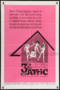 7b003 3 IN THE ATTIC 1sh 1968 Yvette Mimieux, great sexy artwork of naked girls dancing!