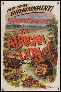 7b019 AFRICAN LION 1sh 1955 Walt Disney jungle safari documentary, cool animal artwork!