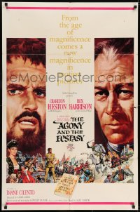 7b020 AGONY & THE ECSTASY roadshow 1sh 1965 Terpning art of Charlton Heston & Rex Harrison!