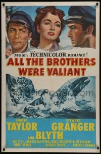 7b028 ALL THE BROTHERS WERE VALIANT 1sh 1953 Robert Taylor, Stewart Granger, whaling artwork!