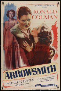7b061 ARROWSMITH 1sh R1944 close-up art of Ronald Colman, & Helen Hayes, John Ford directed!