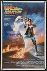 7b075 BACK TO THE FUTURE studio style 1sh 1985 art of Michael J. Fox & Delorean by Drew Struzan!