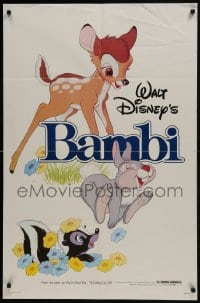7b082 BAMBI 1sh R1982 Walt Disney cartoon deer classic, great art with Thumper & Flower!