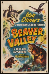 7b095 BEAVER VALLEY style A 1sh 1950 Walt Disney's True Life outstanding short feature, animal art!