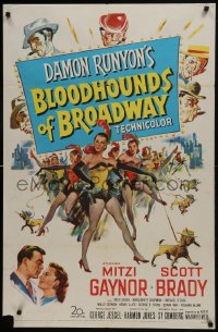 7b130 BLOODHOUNDS OF BROADWAY 1sh 1952 Mitzi Gaynor & sexy showgirls, from Damon Runyon story!