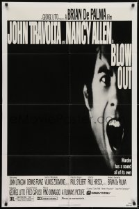 7b131 BLOW OUT 1sh 1981 John Travolta, Brian De Palma, murder has a sound all of its own!