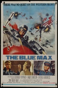 7b134 BLUE MAX 1sh 1966 Frank McCarthy art of WWI fighter pilot George Peppard in airplane!