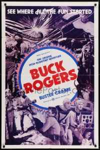 7b159 BUCK ROGERS 1sh R1966 Buster Crabbe sci-fi serial, see where all the fun started!