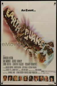 7b256 EARTHQUAKE int'l 1sh 1974 Charlton Heston, Ava Gardner, cool Joseph Smith disaster title art!