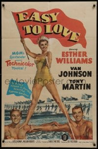7b260 EASY TO LOVE 1sh 1953 sexy swimmer Esther Williams stands on Van Johnson & Tony Martin!