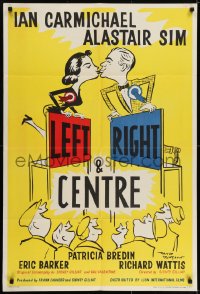 7b483 LEFT RIGHT & CENTRE English 1sh 1959 wacky art of political candidates in love by Langdon!