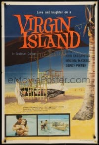 7b923 VIRGIN ISLAND English 1sh 1958 John Cassavetes & sexy Virginia Maskell, art of bed on beach!
