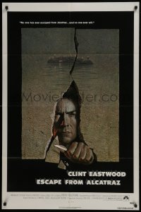 7b280 ESCAPE FROM ALCATRAZ 1sh 1979 cool artwork of Clint Eastwood busting out by Lettick!