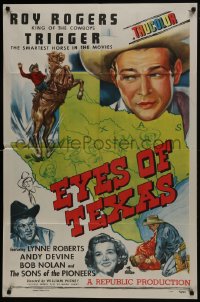 7b288 EYES OF TEXAS 1sh 1948 art of Texas + Roy Rogers close up & riding on Trigger!
