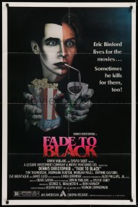 7b289 FADE TO BLACK 1sh 1980 Dennis Christopher lives AND kills for the movies, close-up up image!
