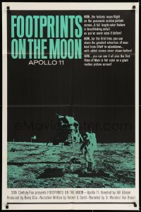 7b319 FOOTPRINTS ON THE MOON 1sh 1969 the real story of Apollo 11, cool image of moon landing!