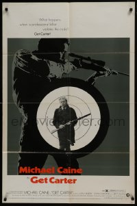7b342 GET CARTER 1sh 1971 cool different image of Michael Caine w/ shotgun & sniper with rifle!