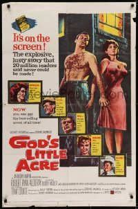 7b356 GOD'S LITTLE ACRE 1sh 1958 barechested Aldo Ray & half-dressed sexy Tina Louise!