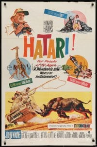 7b376 HATARI 1sh 1962 Howard Hawks, artwork of John Wayne in Africa by Frank McCarthy!