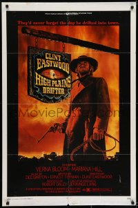 7b389 HIGH PLAINS DRIFTER 1sh 1973 classic Lesser art of Clint Eastwood holding gun & whip!