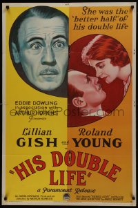 7b390 HIS DOUBLE LIFE style A 1sh 1933 art of pretty Lillian Gish & Roland Young!