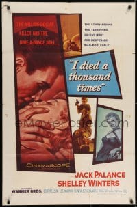 7b405 I DIED A THOUSAND TIMES 1sh 1955 artwork of Jack Palance & sexy Shelley Winters!