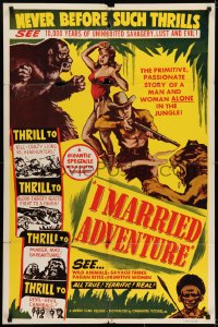 7b409 I MARRIED ADVENTURE 1sh R1940s Osa Johnson finds cannibals in Africa, cool artwork!