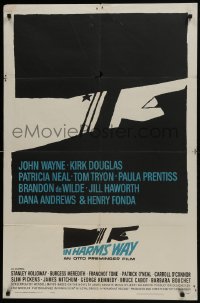 7b418 IN HARM'S WAY 1sh 1965 Otto Preminger, classic Saul Bass pointing hand artwork!
