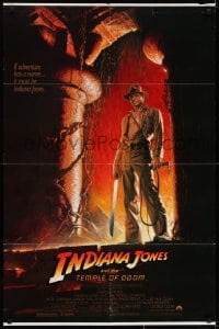 7b421 INDIANA JONES & THE TEMPLE OF DOOM 1sh 1984 of Harrison Ford by Bruce Wolfe, white borders!