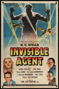 7b427 INVISIBLE AGENT 1sh 1942 fx image of invisible man with WWII airplanes, Peter Lorre