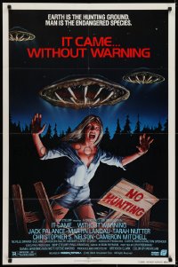 7b431 IT CAME WITHOUT WARNING 1sh 1980 Earth is the hunting ground, man is the endangered species