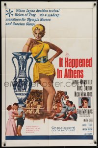 7b432 IT HAPPENED IN ATHENS 1sh 1962 super sexy Jayne Mansfield rivals Helen of Troy, Olympics!