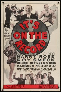 7b434 IT'S ON THE RECORD 1sh 1937 Harry Rose, Roy Smeck, Original Dixieland Jazz Band!