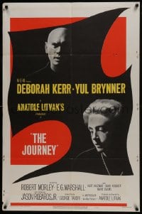 7b449 JOURNEY 1sh 1958 close-up shadowy images of Yul Brynner, Deborah Kerr and great design!