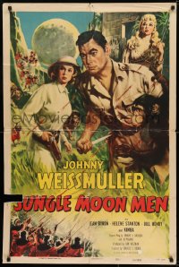 7b454 JUNGLE MOON MEN 1sh 1955 Johnny Weissmuller as himself w/ Jean Byron & Kimba the chimp!