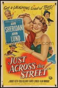 7b455 JUST ACROSS THE STREET 1sh 1952 sexy Ann Sheridan did it for laughs & a little lovin!