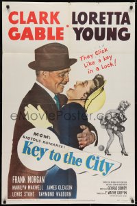 7b459 KEY TO THE CITY 1sh 1950 Clark Gable & Mayor Loretta Young click like a key in a lock!