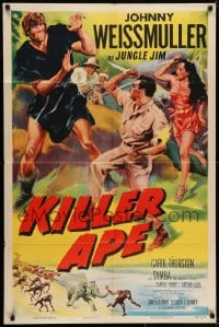 7b462 KILLER APE 1sh 1953 Weissmuller as Jungle Jim, drug-mad beasts ravage human prey!