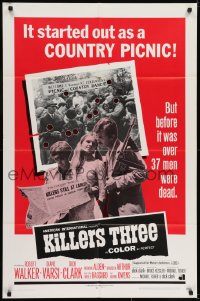 7b464 KILLERS THREE 1sh 1968 Robert Walker, Diane Varsi, AIP, country picnic gone bad!