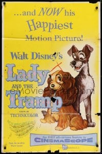 7b472 LADY & THE TRAMP 1sh 1955 Walt Disney romantic canine dog classic cartoon!