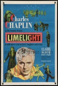 7b498 LIMELIGHT 1sh 1952 many images of aging Charlie Chaplin & pretty young Claire Bloom!