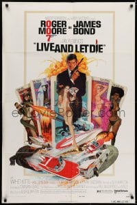 7b503 LIVE & LET DIE West Hemi 1sh 1973 Robert McGinnis art of Roger Moore as James Bond!