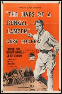 7b505 LIVES OF A BENGAL LANCER 1sh R1958 full-length art of Gary Cooper with gun!